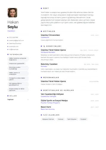 Gazeteci CV Örnekleri cv indir